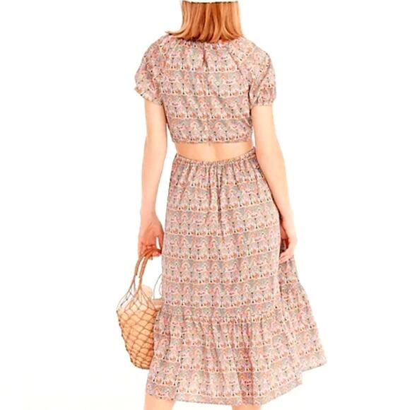 J Crew Liberty Fabric Floral Dress Side Cut Out Midi Boho Summer Blue Pink 6 - Picture 7 of 16